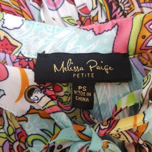 Melissa Paige Lace Up Bell Sleeve Pleated Paisley - Picture 7 of 11